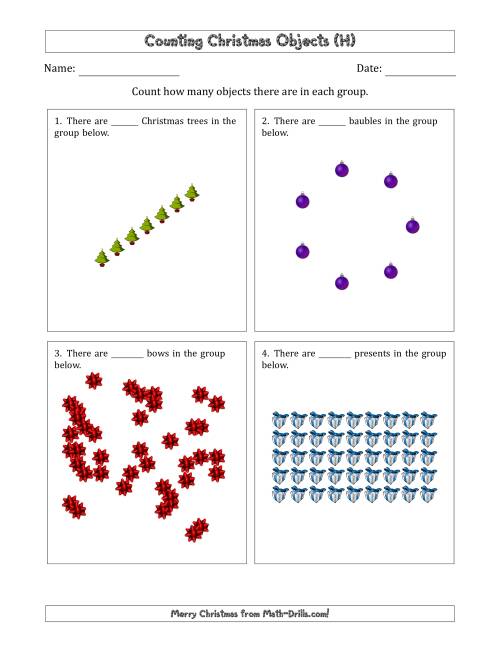 The Counting Christmas Objects in Various Arrangements (Harder Version) (H) Math Worksheet