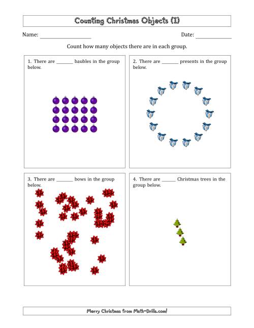 The Counting Christmas Objects in Various Arrangements (Harder Version) (I) Math Worksheet