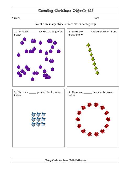 The Counting Christmas Objects in Various Arrangements (Harder Version) (J) Math Worksheet