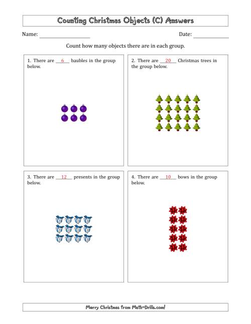 The Counting Christmas Objects in Rectangular Arrangements (Maximum Dimension 5) (C) Math Worksheet Page 2