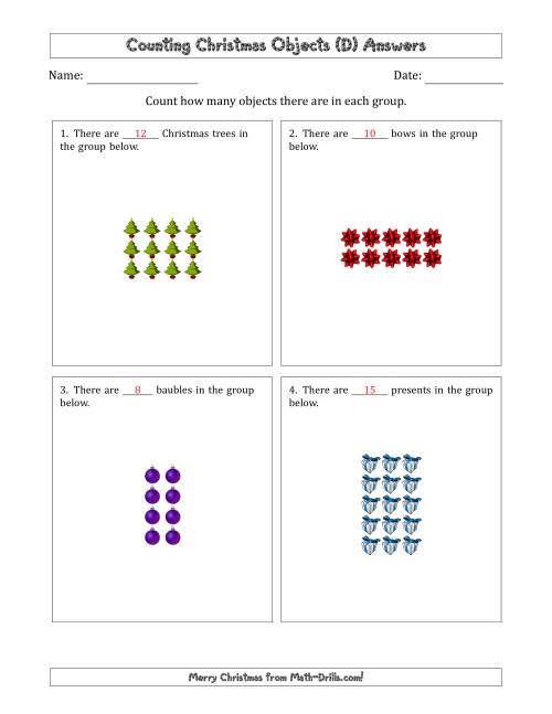 The Counting Christmas Objects in Rectangular Arrangements (Maximum Dimension 5) (D) Math Worksheet Page 2