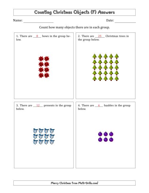 The Counting Christmas Objects in Rectangular Arrangements (Maximum Dimension 5) (F) Math Worksheet Page 2