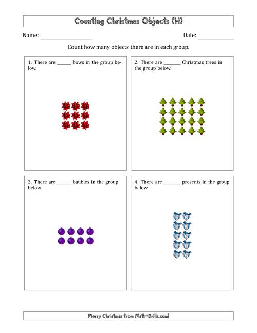 The Counting Christmas Objects in Rectangular Arrangements (Maximum Dimension 5) (H) Math Worksheet