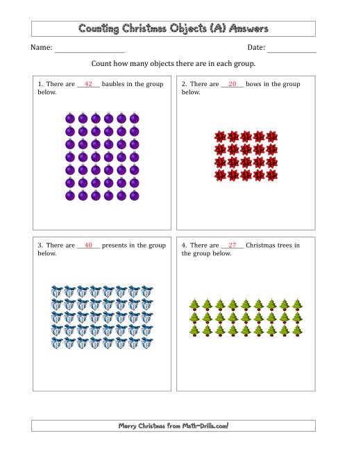 The Counting Christmas Objects in Rectangular Arrangements (Maximum Dimension 9) (A) Math Worksheet Page 2