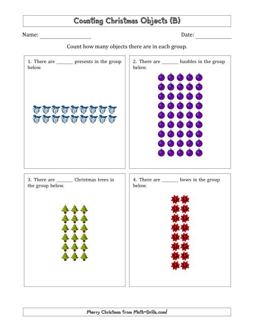 The Counting Christmas Objects in Rectangular Arrangements (Maximum Dimension 9) (B) Math Worksheet