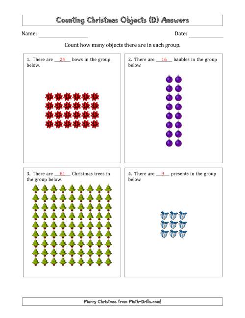 The Counting Christmas Objects in Rectangular Arrangements (Maximum Dimension 9) (D) Math Worksheet Page 2