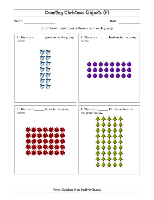 The Counting Christmas Objects in Rectangular Arrangements (Maximum Dimension 9) (F) Math Worksheet