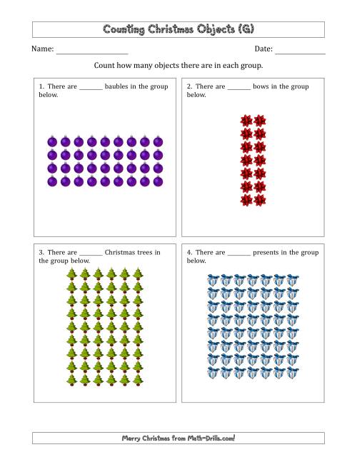 The Counting Christmas Objects in Rectangular Arrangements (Maximum Dimension 9) (G) Math Worksheet