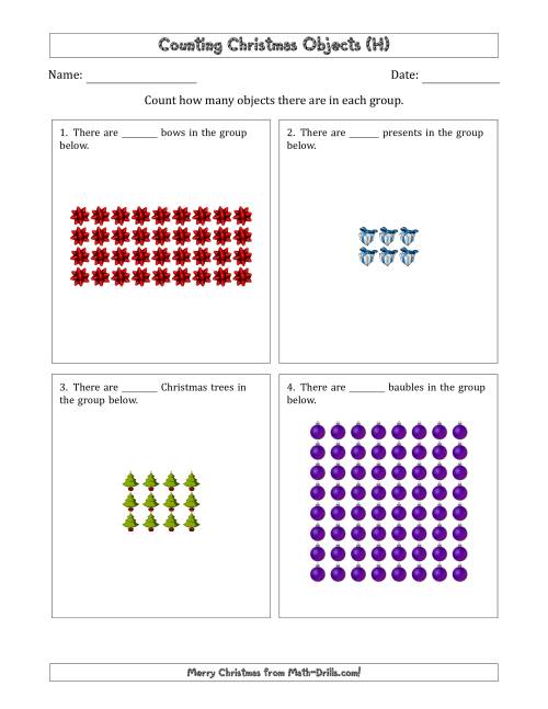 The Counting Christmas Objects in Rectangular Arrangements (Maximum Dimension 9) (H) Math Worksheet