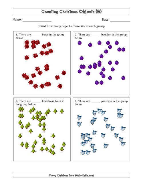 The Counting up to 50 Christmas Objects in Scattered Arrangements (B) Math Worksheet