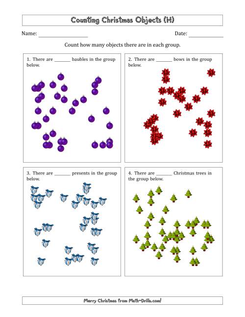 The Counting up to 50 Christmas Objects in Scattered Arrangements (H) Math Worksheet