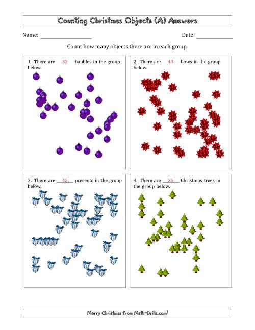 The Counting up to 50 Christmas Objects in Scattered Arrangements (All) Math Worksheet Page 2