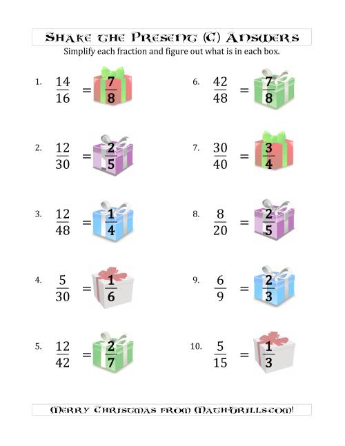 The Shake the Present Simplified Fractions (C) Math Worksheet Page 2