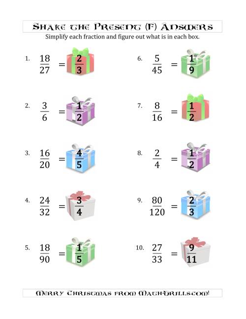 The Shake the Present Simplified Fractions (F) Math Worksheet Page 2