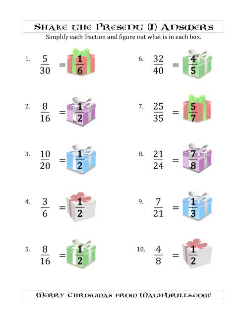 The Shake the Present Simplified Fractions (I) Math Worksheet Page 2