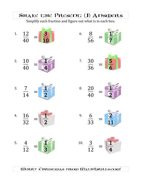 The Shake the Present Simplified Fractions (J) Math Worksheet Page 2