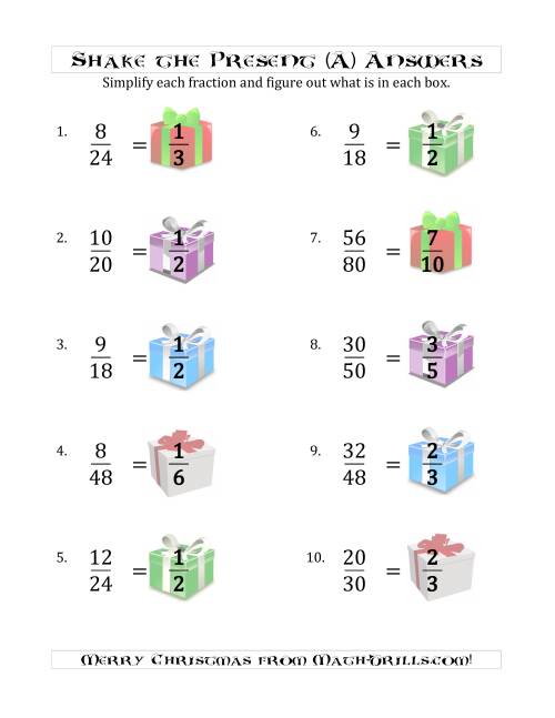 The Shake the Present Simplified Fractions (All) Math Worksheet Page 2