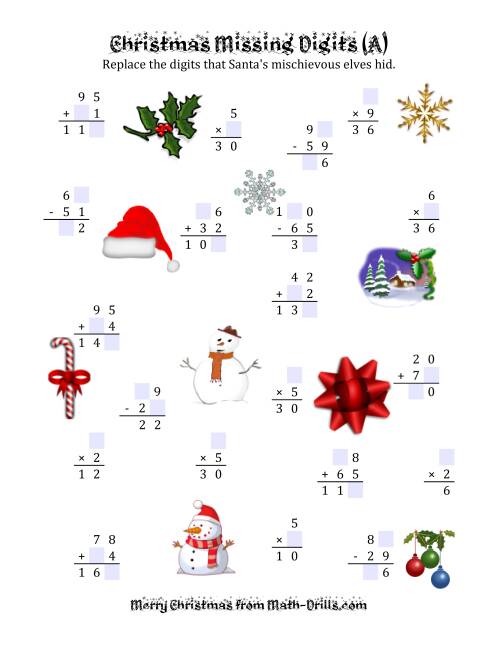 The Christmas Missing Digits (All) Math Worksheet