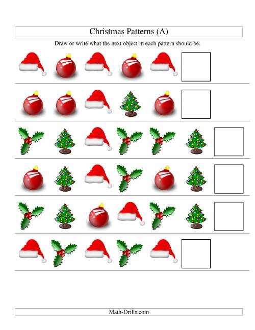 The One-Attribute (Shape) Christmas Picture Patterns Set 1 (A) Math Worksheet