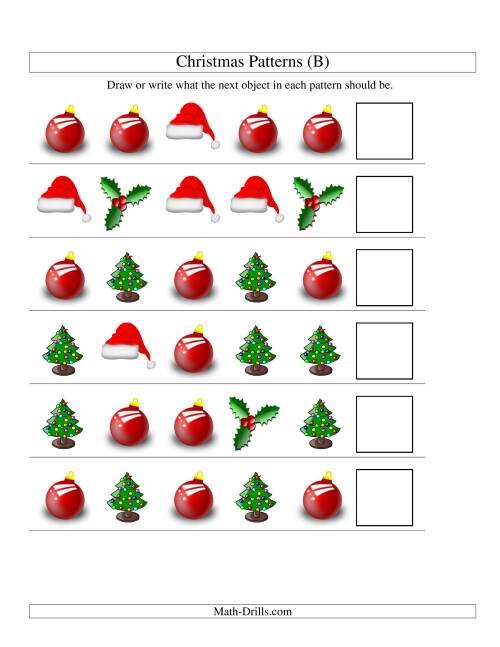 The One-Attribute (Shape) Christmas Picture Patterns Set 1 (B) Math Worksheet