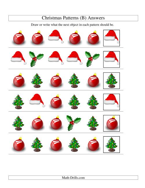The One-Attribute (Shape) Christmas Picture Patterns Set 1 (B) Math Worksheet Page 2