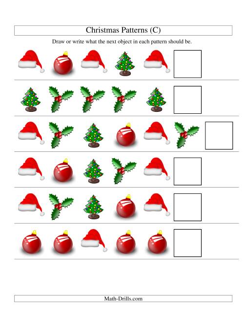 The One-Attribute (Shape) Christmas Picture Patterns Set 1 (C) Math Worksheet