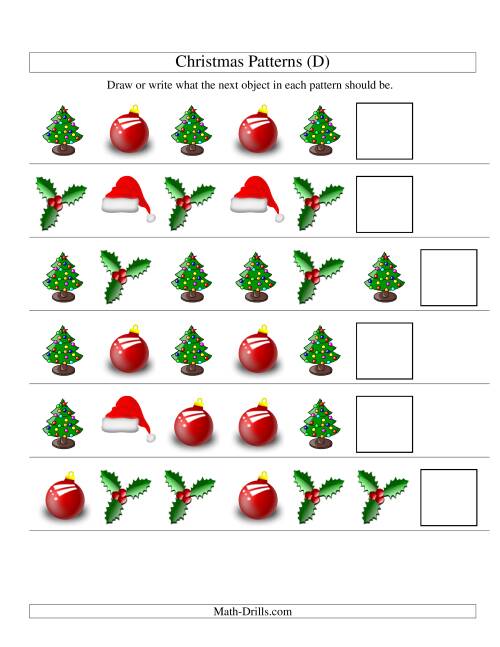 The One-Attribute (Shape) Christmas Picture Patterns Set 1 (D) Math Worksheet