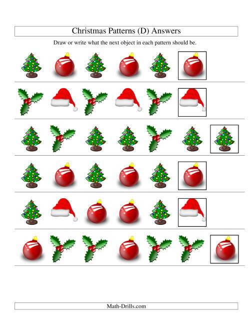 The One-Attribute (Shape) Christmas Picture Patterns Set 1 (D) Math Worksheet Page 2