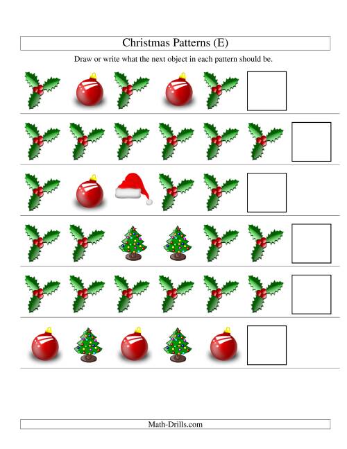 The One-Attribute (Shape) Christmas Picture Patterns Set 1 (E) Math Worksheet