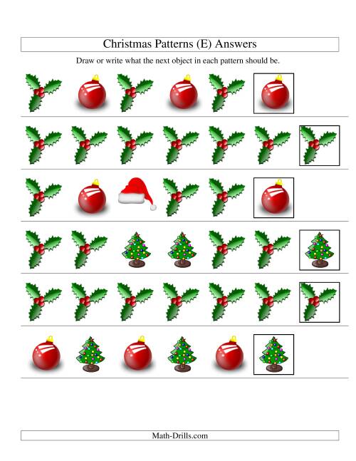 The One-Attribute (Shape) Christmas Picture Patterns Set 1 (E) Math Worksheet Page 2