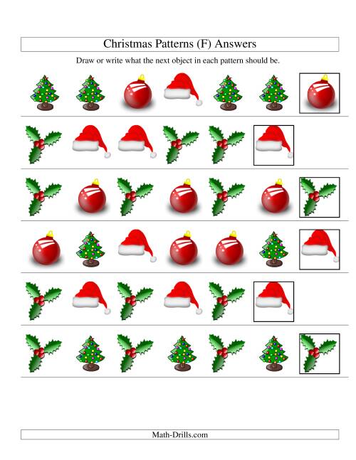The One-Attribute (Shape) Christmas Picture Patterns Set 1 (F) Math Worksheet Page 2