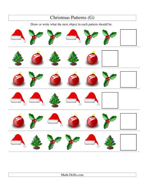 The One-Attribute (Shape) Christmas Picture Patterns Set 1 (G) Math Worksheet