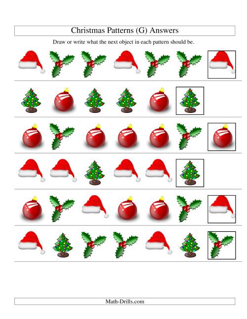 The One-Attribute (Shape) Christmas Picture Patterns Set 1 (G) Math Worksheet Page 2
