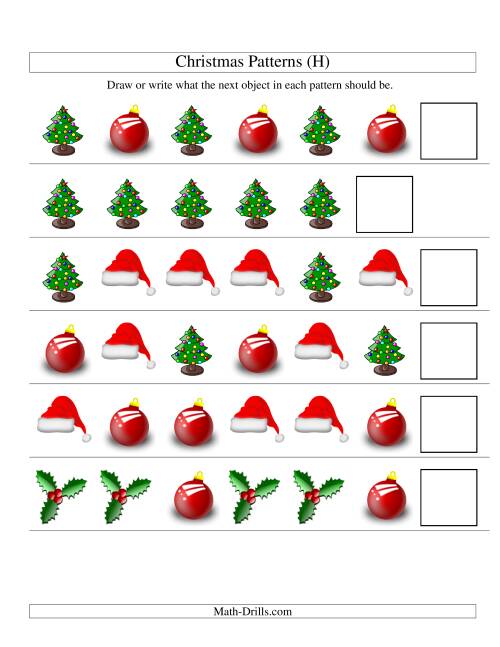 The One-Attribute (Shape) Christmas Picture Patterns Set 1 (H) Math Worksheet