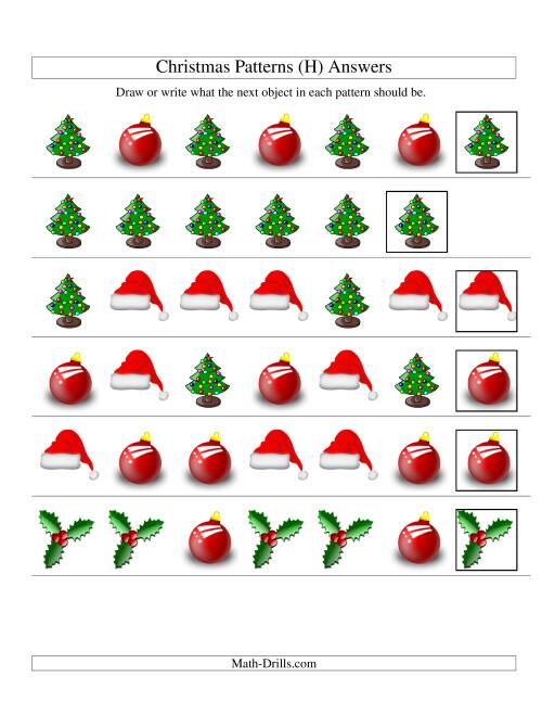 The One-Attribute (Shape) Christmas Picture Patterns Set 1 (H) Math Worksheet Page 2