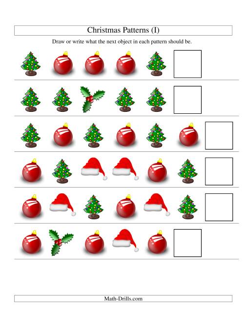 The One-Attribute (Shape) Christmas Picture Patterns Set 1 (I) Math Worksheet