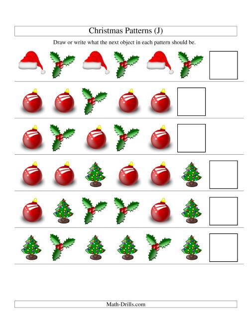 The One-Attribute (Shape) Christmas Picture Patterns Set 1 (J) Math Worksheet