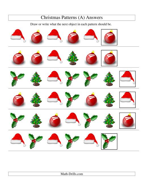 The One-Attribute (Shape) Christmas Picture Patterns Set 1 (All) Math Worksheet Page 2