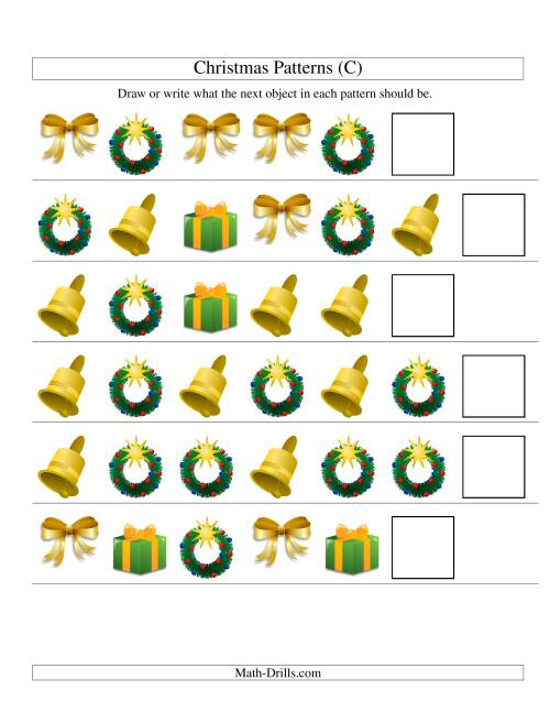 The One-Attribute (Shape) Christmas Picture Patterns Set 2 (C) Math Worksheet