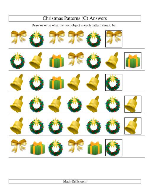 The One-Attribute (Shape) Christmas Picture Patterns Set 2 (C) Math Worksheet Page 2