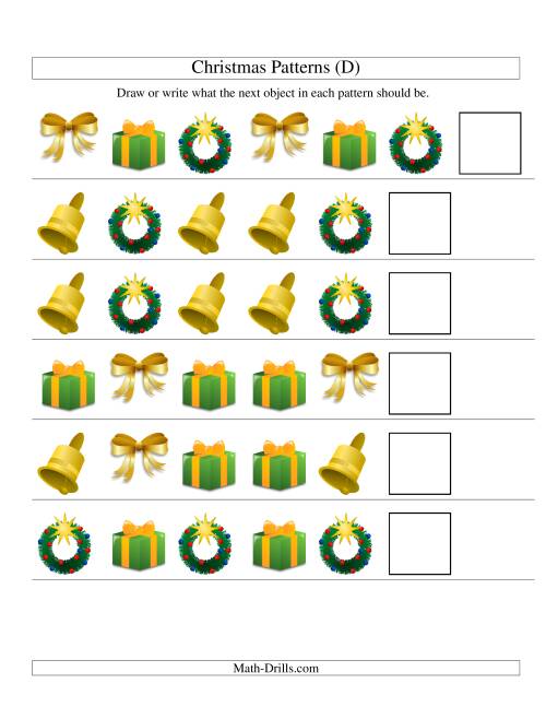 The One-Attribute (Shape) Christmas Picture Patterns Set 2 (D) Math Worksheet