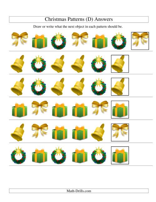 The One-Attribute (Shape) Christmas Picture Patterns Set 2 (D) Math Worksheet Page 2