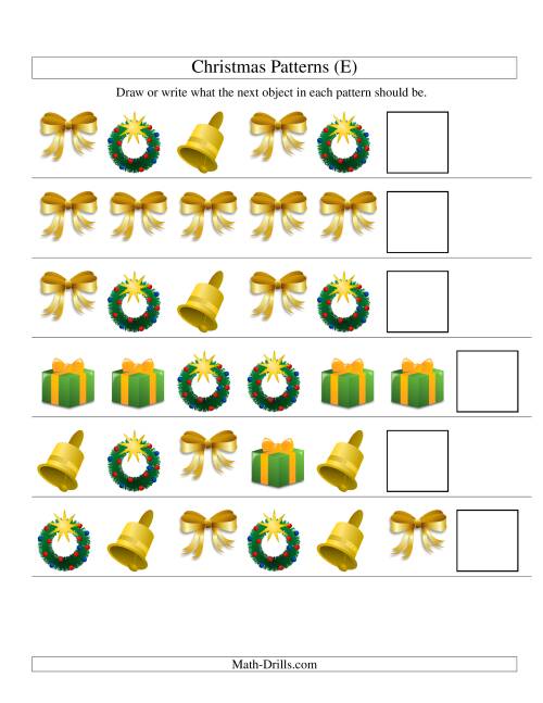 The One-Attribute (Shape) Christmas Picture Patterns Set 2 (E) Math Worksheet