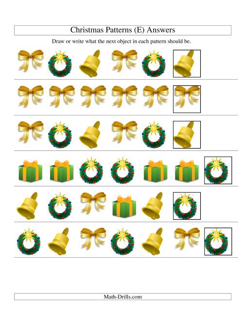 The One-Attribute (Shape) Christmas Picture Patterns Set 2 (E) Math Worksheet Page 2