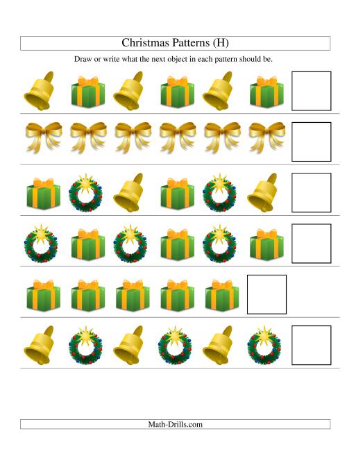 The One-Attribute (Shape) Christmas Picture Patterns Set 2 (H) Math Worksheet