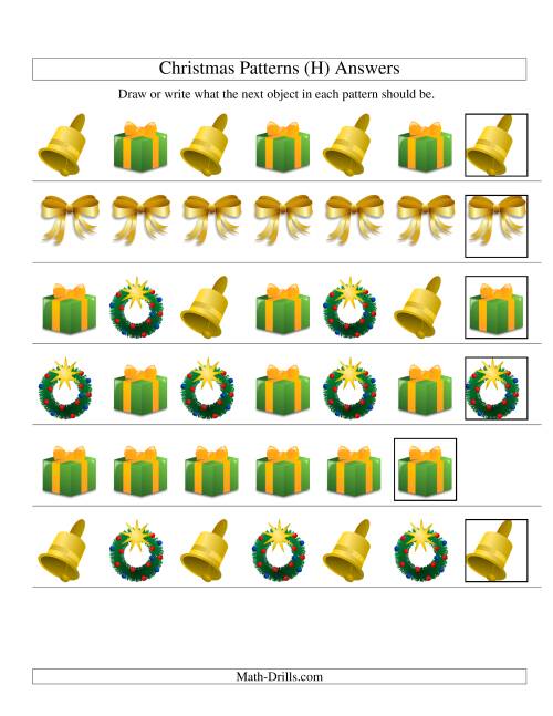 The One-Attribute (Shape) Christmas Picture Patterns Set 2 (H) Math Worksheet Page 2