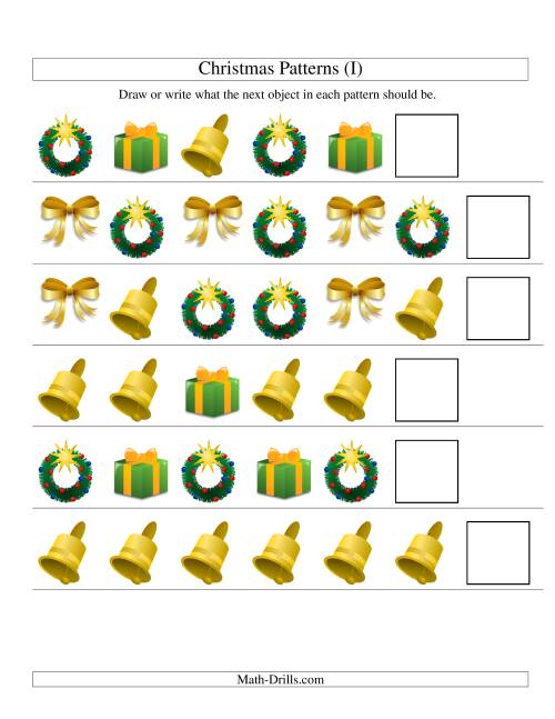 The One-Attribute (Shape) Christmas Picture Patterns Set 2 (I) Math Worksheet