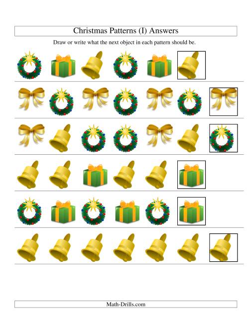 The One-Attribute (Shape) Christmas Picture Patterns Set 2 (I) Math Worksheet Page 2