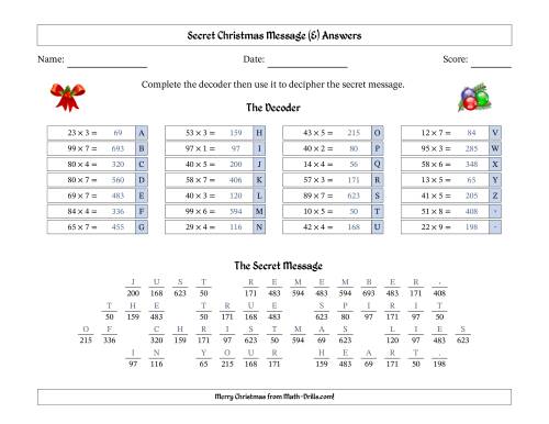 The Christmas Spirit Secret Message Two-Digit by One-Digit Multiplication Math Worksheet Page 2