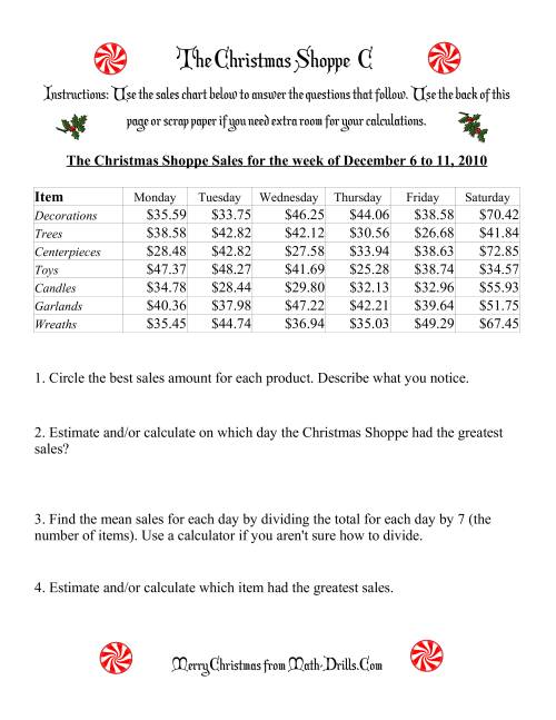 The The Christmas Shoppe (Numbers under $100) (C) Math Worksheet